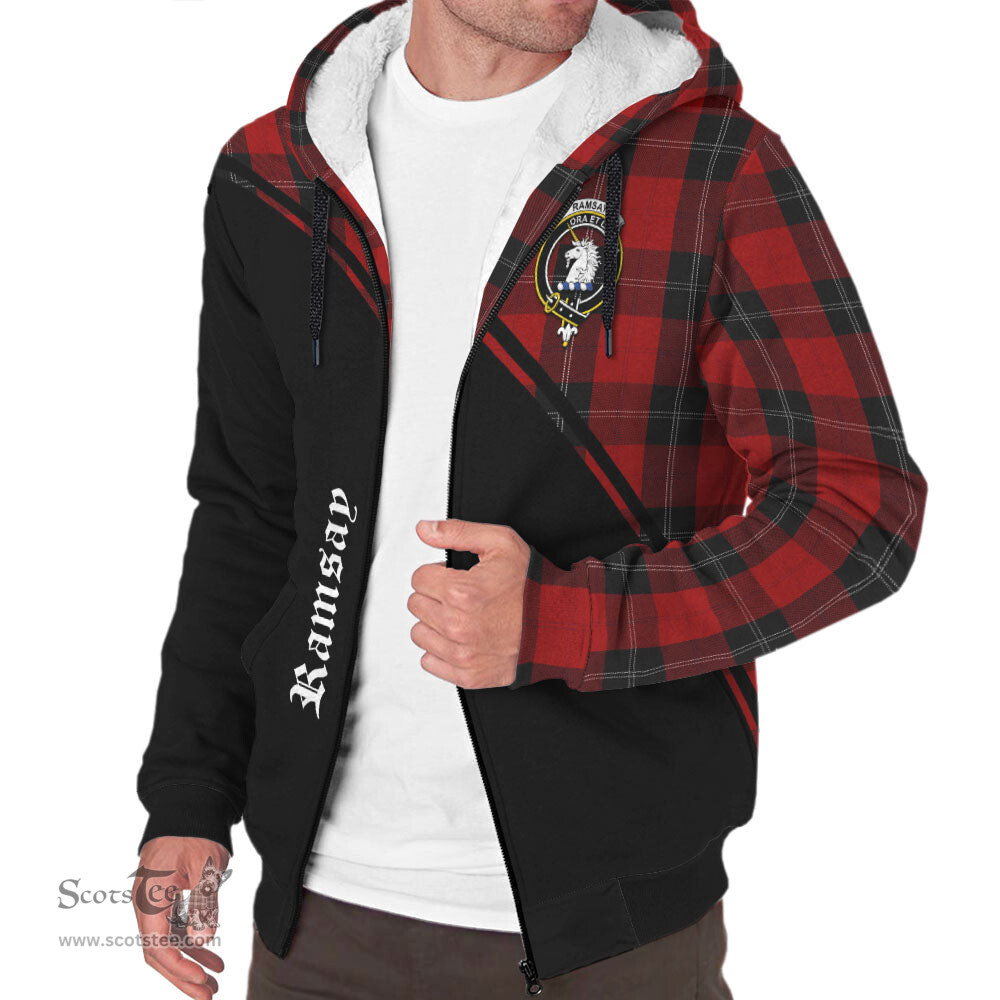 Scottish Ramsay Tartan Sherpa Hoodie with Family Crest Curve Style Tartan Fleece Hoodie Scottish Plaid Tartan Plaid - ScotsTee - scotstee.com