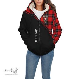 Scottish Ramsay Modern Tartan Sherpa Hoodie with Family Crest Curve Style Tartan Fleece Hoodie Scottish Plaid Tartan Plaid - ScotsTee - scotstee.com