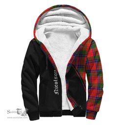Scottish Nicolson Modern Tartan Sherpa Hoodie with Family Crest Curve Style Tartan Fleece Hoodie Scottish Plaid Tartan Plaid - ScotsTee - scotstee.com