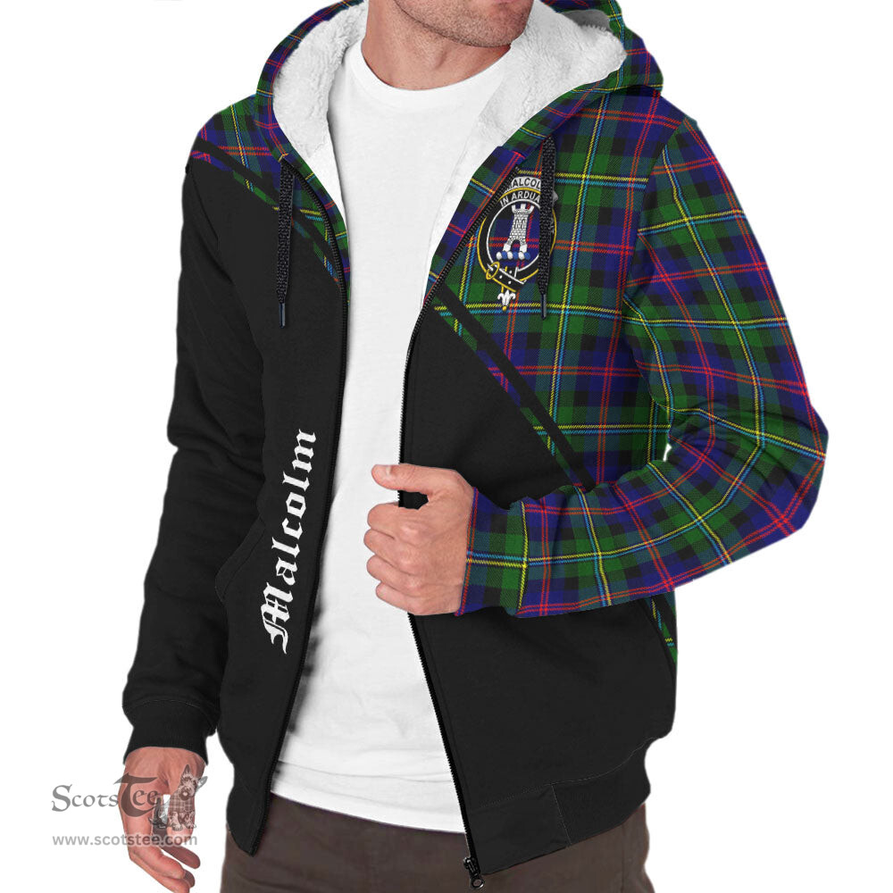 Scottish Malcolm Tartan Sherpa Hoodie with Family Crest Curve Style Tartan Fleece Hoodie Scottish Plaid Tartan Plaid - ScotsTee - scotstee.com
