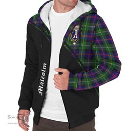 Scottish Malcolm Tartan Sherpa Hoodie with Family Crest Curve Style Tartan Fleece Hoodie Scottish Plaid Tartan Plaid - ScotsTee - scotstee.com