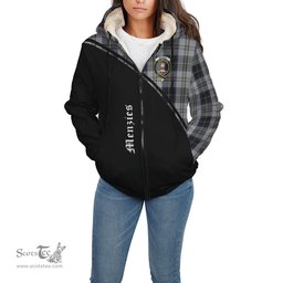 Scottish Menzies Black Dress Tartan Sherpa Hoodie with Family Crest Curve Style Tartan Fleece Hoodie Scottish Plaid Tartan Plaid - ScotsTee - scotstee.com