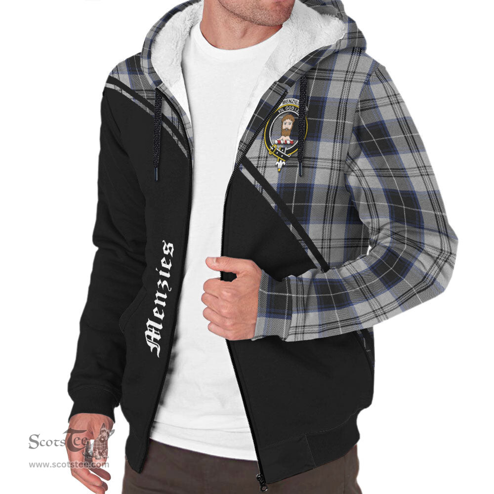 Scottish Menzies Black Dress Tartan Sherpa Hoodie with Family Crest Curve Style Tartan Fleece Hoodie Scottish Plaid Tartan Plaid - ScotsTee - scotstee.com