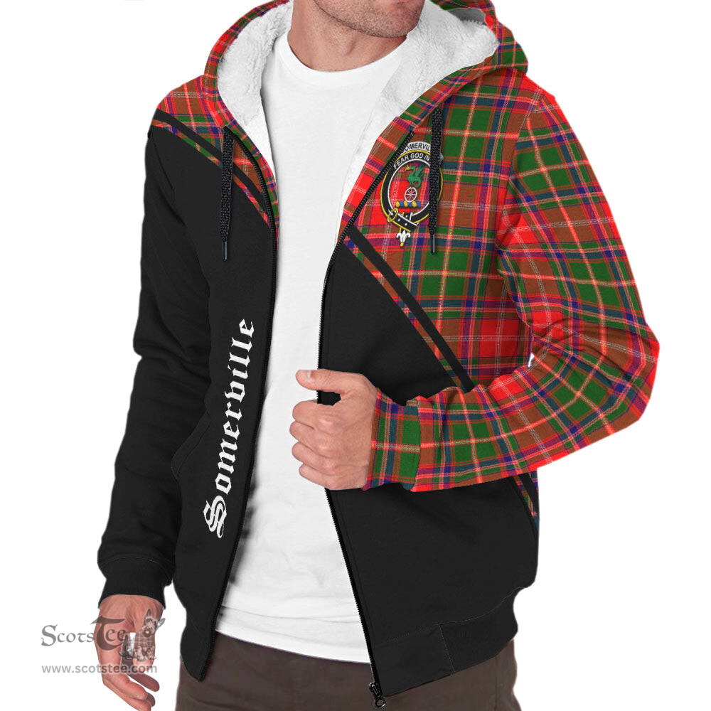 Scottish Somerville Modern Tartan Sherpa Hoodie with Family Crest Curve Style Tartan Fleece Hoodie Scottish Plaid Tartan Plaid - ScotsTee - scotstee.com