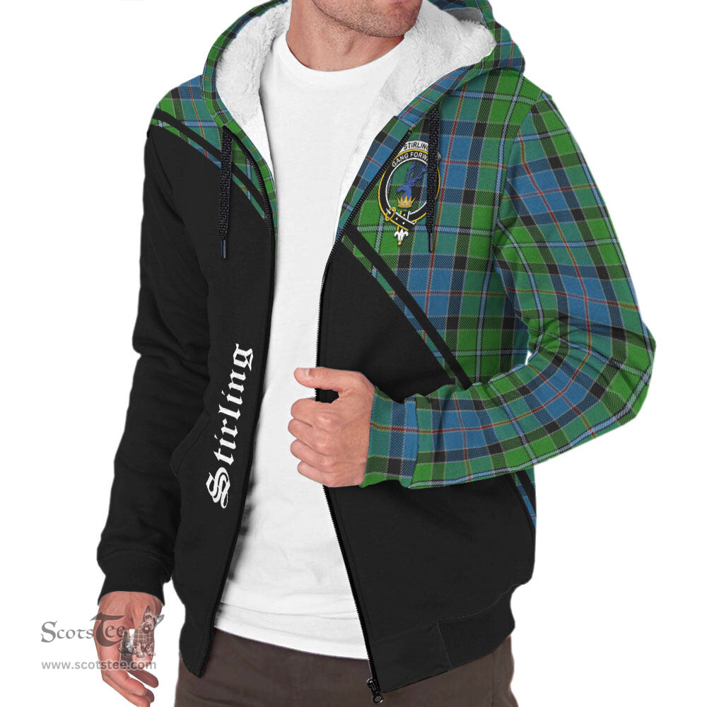 Scottish Stirling Tartan Sherpa Hoodie with Family Crest Curve Style Tartan Fleece Hoodie Scottish Plaid Tartan Plaid - ScotsTee - scotstee.com