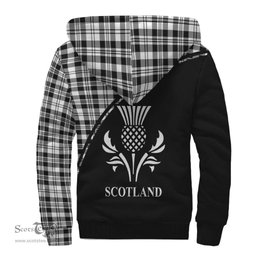 Scottish Scott Black White Tartan Sherpa Hoodie with Family Crest Curve Style Tartan Fleece Hoodie Scottish Plaid Tartan Plaid - ScotsTee - scotstee.com