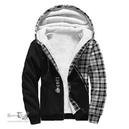 Scottish Scott Black White Tartan Sherpa Hoodie with Family Crest Curve Style Tartan Fleece Hoodie Scottish Plaid Tartan Plaid - ScotsTee - scotstee.com