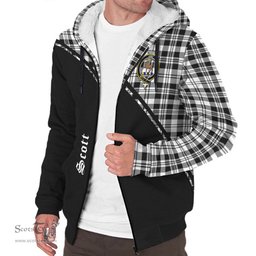 Scottish Scott Black White Tartan Sherpa Hoodie with Family Crest Curve Style Tartan Fleece Hoodie Scottish Plaid Tartan Plaid - ScotsTee - scotstee.com