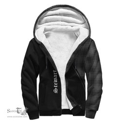 Scottish Stewart Mourning Tartan Sherpa Hoodie with Family Crest Curve Style Tartan Fleece Hoodie Scottish Plaid Tartan Plaid - ScotsTee - scotstee.com