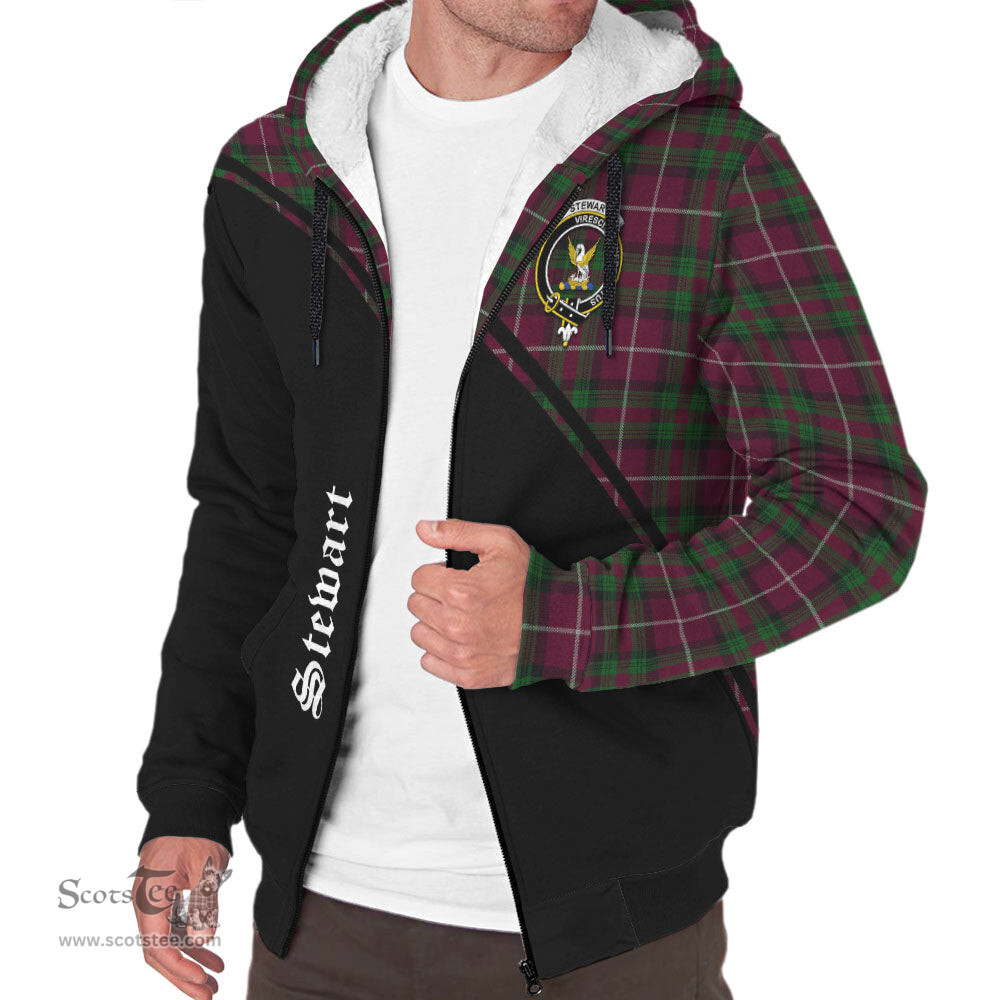 Scottish Stewart of Bute Hunting Tartan Sherpa Hoodie with Family Crest Curve Style Tartan Fleece Hoodie Scottish Plaid Tartan Plaid - ScotsTee - scotstee.com
