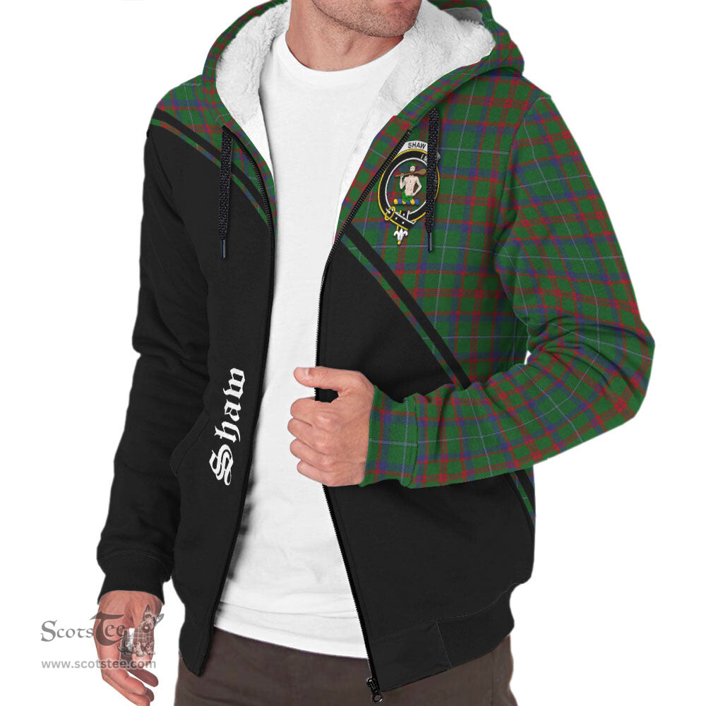 Scottish Shaw of Tordarroch Green Hunting Tartan Sherpa Hoodie with Family Crest Curve Style Tartan Fleece Hoodie Scottish Plaid Tartan Plaid - ScotsTee - scotstee.com
