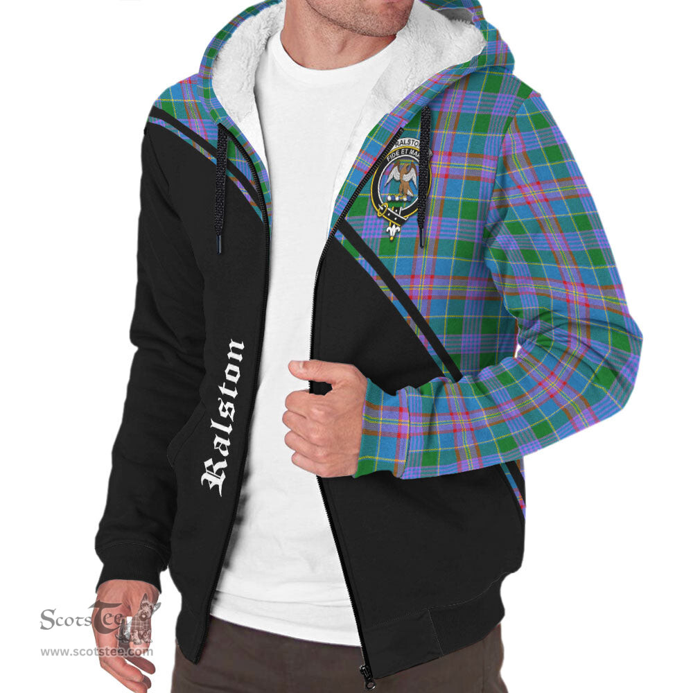 Scottish Ralston Tartan Sherpa Hoodie with Family Crest Curve Style Tartan Fleece Hoodie Scottish Plaid Tartan Plaid - ScotsTee - scotstee.com