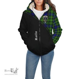 Scottish Rollo Modern Tartan Sherpa Hoodie with Family Crest Curve Style Tartan Fleece Hoodie Scottish Plaid Tartan Plaid - ScotsTee - scotstee.com