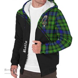 Scottish Rollo Modern Tartan Sherpa Hoodie with Family Crest Curve Style Tartan Fleece Hoodie Scottish Plaid Tartan Plaid - ScotsTee - scotstee.com
