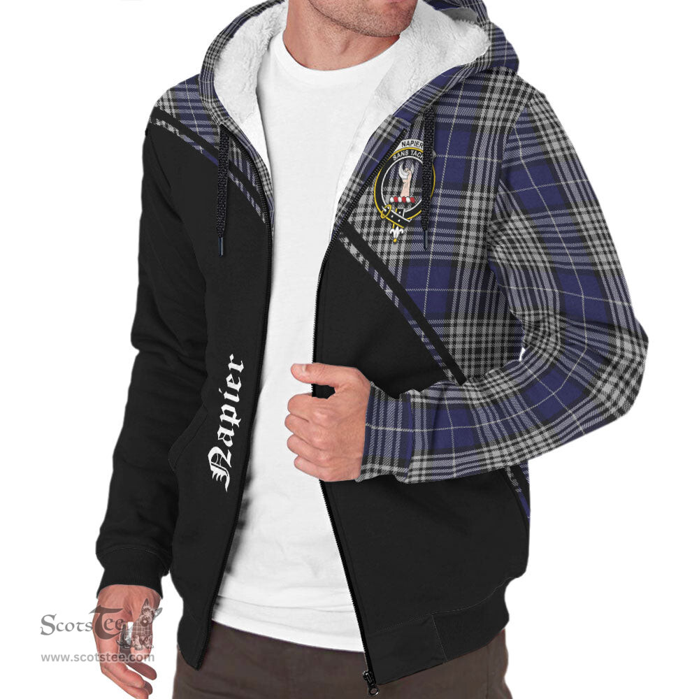 Scottish Napier Tartan Sherpa Hoodie with Family Crest Curve Style Tartan Fleece Hoodie Scottish Plaid Tartan Plaid - ScotsTee - scotstee.com