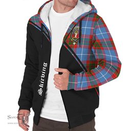 Scottish Skirving Tartan Sherpa Hoodie with Family Crest Curve Style Tartan Fleece Hoodie Scottish Plaid Tartan Plaid - ScotsTee - scotstee.com