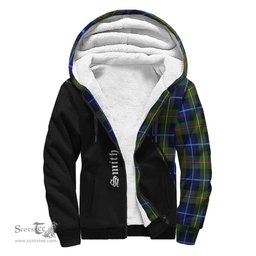 Scottish Smith Modern Tartan Sherpa Hoodie with Family Crest Curve Style Tartan Fleece Hoodie Scottish Plaid Tartan Plaid - ScotsTee - scotstee.com
