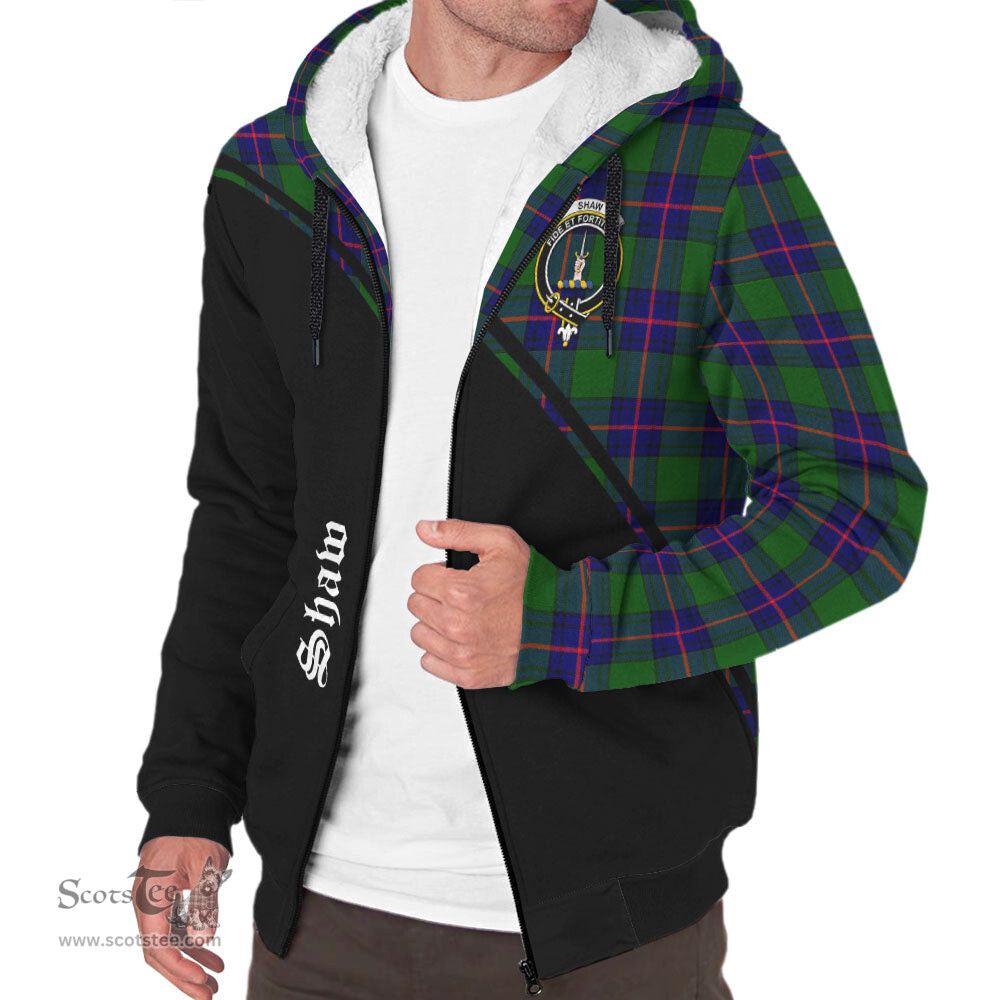 Scottish Shaw Modern Tartan Sherpa Hoodie with Family Crest Curve Style Tartan Fleece Hoodie Scottish Plaid Tartan Plaid - ScotsTee - scotstee.com