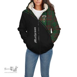 Scottish Matheson Hunting Highland Tartan Sherpa Hoodie with Family Crest Curve Style Tartan Fleece Hoodie Scottish Plaid Tartan Plaid - ScotsTee - scotstee.com