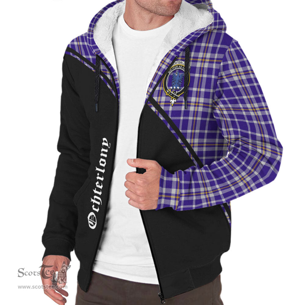 Scottish Ochterlony Tartan Sherpa Hoodie with Family Crest Curve Style Tartan Fleece Hoodie Scottish Plaid Tartan Plaid - ScotsTee - scotstee.com