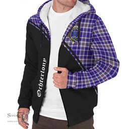 Scottish Ochterlony Tartan Sherpa Hoodie with Family Crest Curve Style Tartan Fleece Hoodie Scottish Plaid Tartan Plaid - ScotsTee - scotstee.com