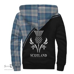 Scottish Menzies Dress Blue and White Tartan Sherpa Hoodie with Family Crest Curve Style Tartan Fleece Hoodie Scottish Plaid Tartan Plaid - ScotsTee - scotstee.com