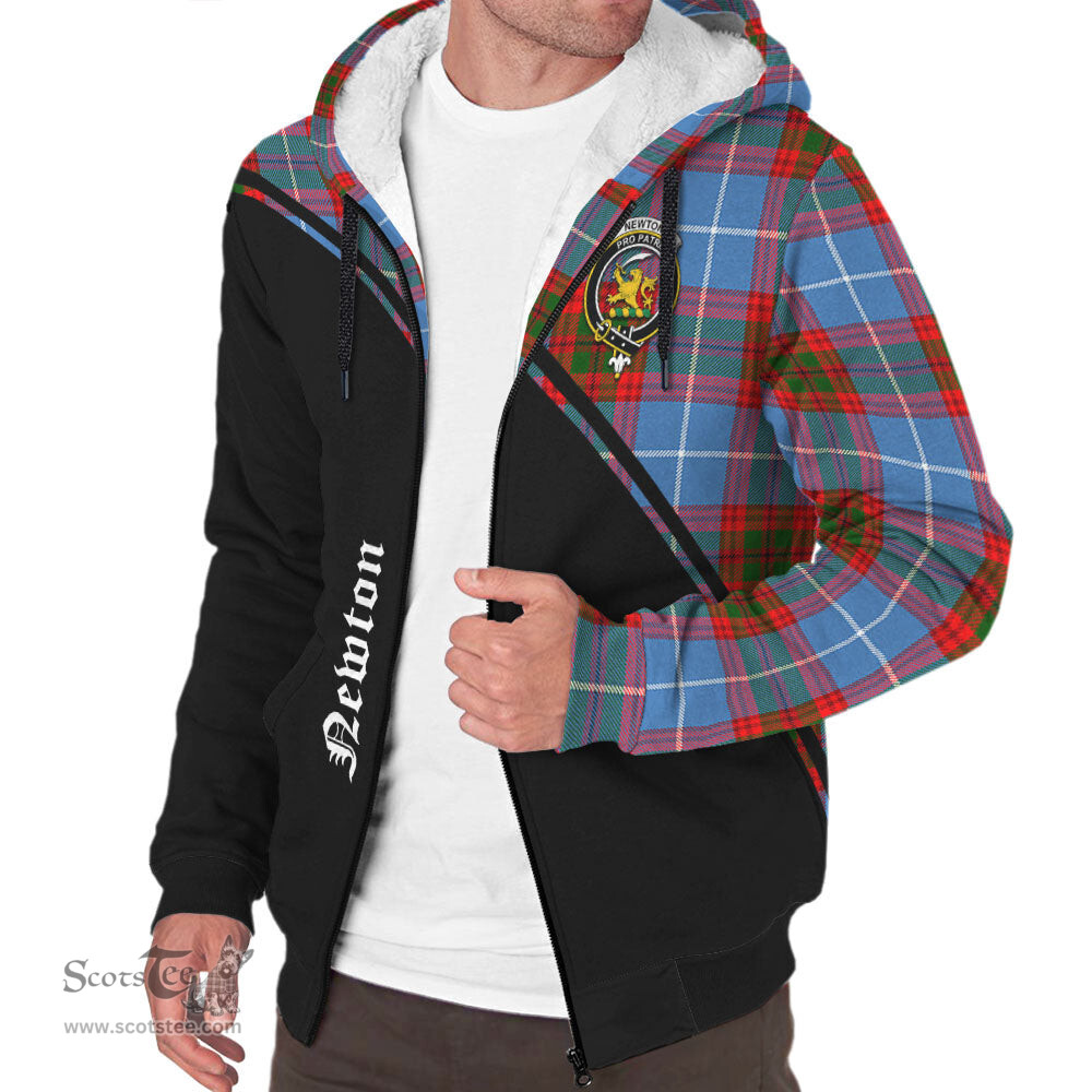 Scottish Newton Tartan Sherpa Hoodie with Family Crest Curve Style Tartan Fleece Hoodie Scottish Plaid Tartan Plaid - ScotsTee - scotstee.com