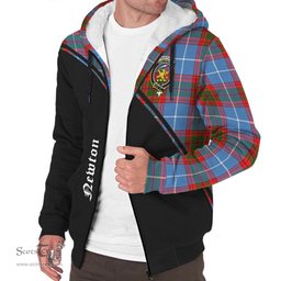 Scottish Newton Tartan Sherpa Hoodie with Family Crest Curve Style Tartan Fleece Hoodie Scottish Plaid Tartan Plaid - ScotsTee - scotstee.com