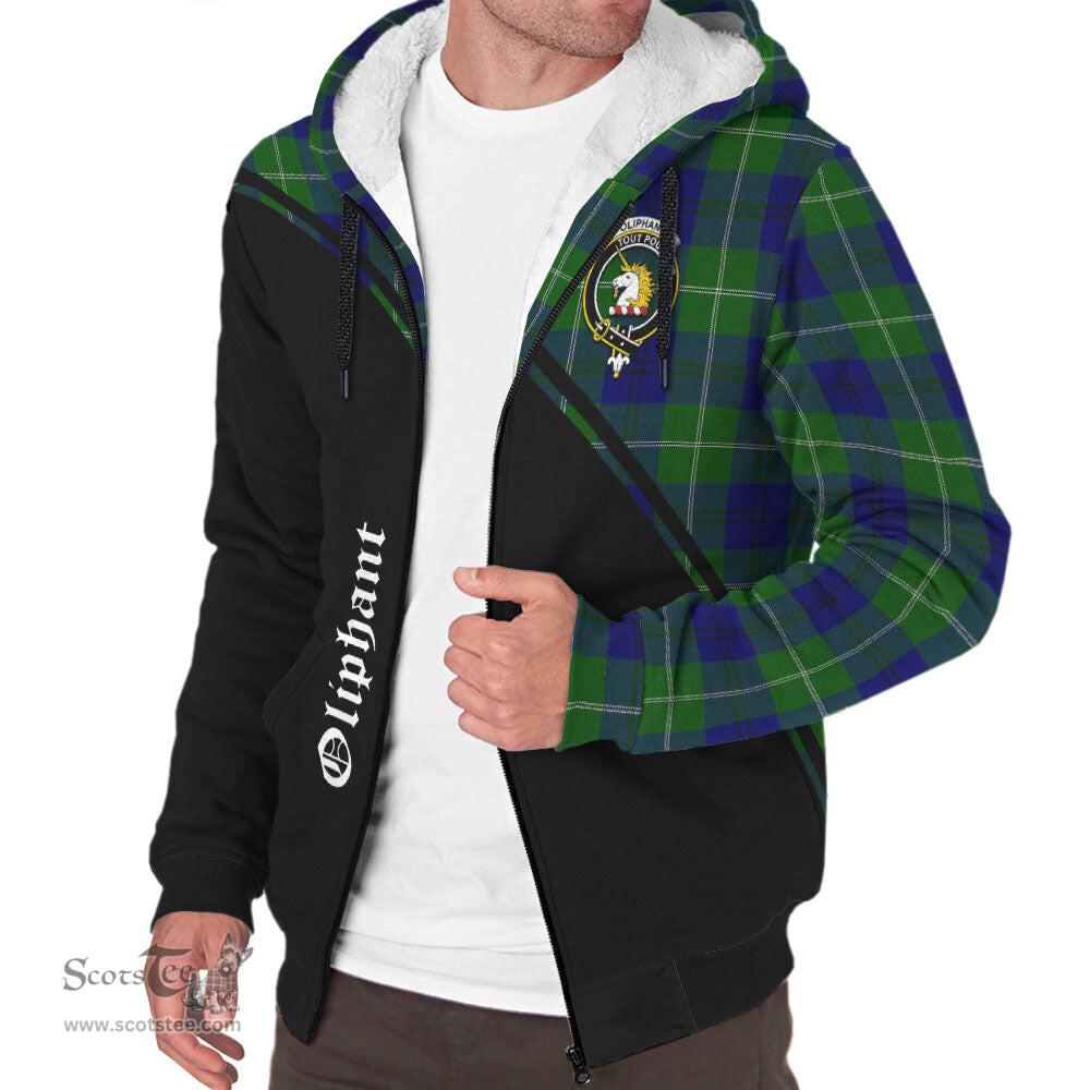 Scottish Oliphant Modern Tartan Sherpa Hoodie with Family Crest Curve Style Tartan Fleece Hoodie Scottish Plaid Tartan Plaid - ScotsTee - scotstee.com