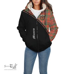 Scottish Munro Ancient Tartan Sherpa Hoodie with Family Crest Curve Style Tartan Fleece Hoodie Scottish Plaid Tartan Plaid - ScotsTee - scotstee.com