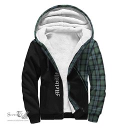 Scottish Melville Tartan Sherpa Hoodie with Family Crest Curve Style Tartan Fleece Hoodie Scottish Plaid Tartan Plaid - ScotsTee - scotstee.com