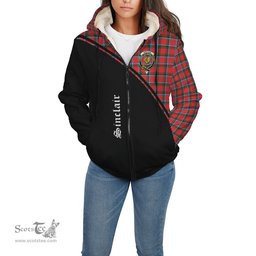 Scottish Sinclair Modern Tartan Sherpa Hoodie with Family Crest Curve Style Tartan Fleece Hoodie Scottish Plaid Tartan Plaid - ScotsTee - scotstee.com