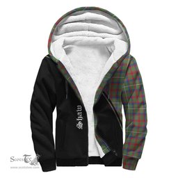 Scottish Shaw Green Modern Tartan Sherpa Hoodie with Family Crest Curve Style Tartan Fleece Hoodie Scottish Plaid Tartan Plaid - ScotsTee - scotstee.com
