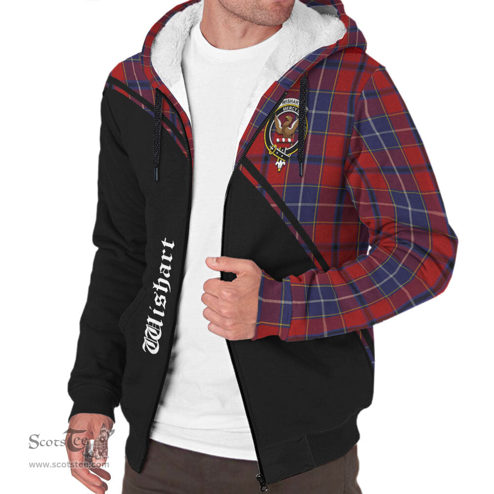 Scottish Wishart Dress Tartan Sherpa Hoodie with Family Crest Curve Style Tartan Fleece Hoodie Scottish Plaid Tartan Plaid - ScotsTee - scotstee.com