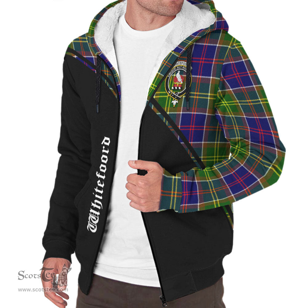 Scottish Whitefoord Modern Tartan Sherpa Hoodie with Family Crest Curve Style Tartan Fleece Hoodie Scottish Plaid Tartan Plaid - ScotsTee - scotstee.com