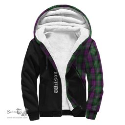 Scottish Wilson Tartan Sherpa Hoodie with Family Crest Curve Style Tartan Fleece Hoodie Scottish Plaid Tartan Plaid - ScotsTee - scotstee.com
