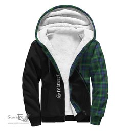 Scottish Stewart Hunting Modern Tartan Sherpa Hoodie with Family Crest Curve Style Tartan Fleece Hoodie Scottish Plaid Tartan Plaid - ScotsTee - scotstee.com