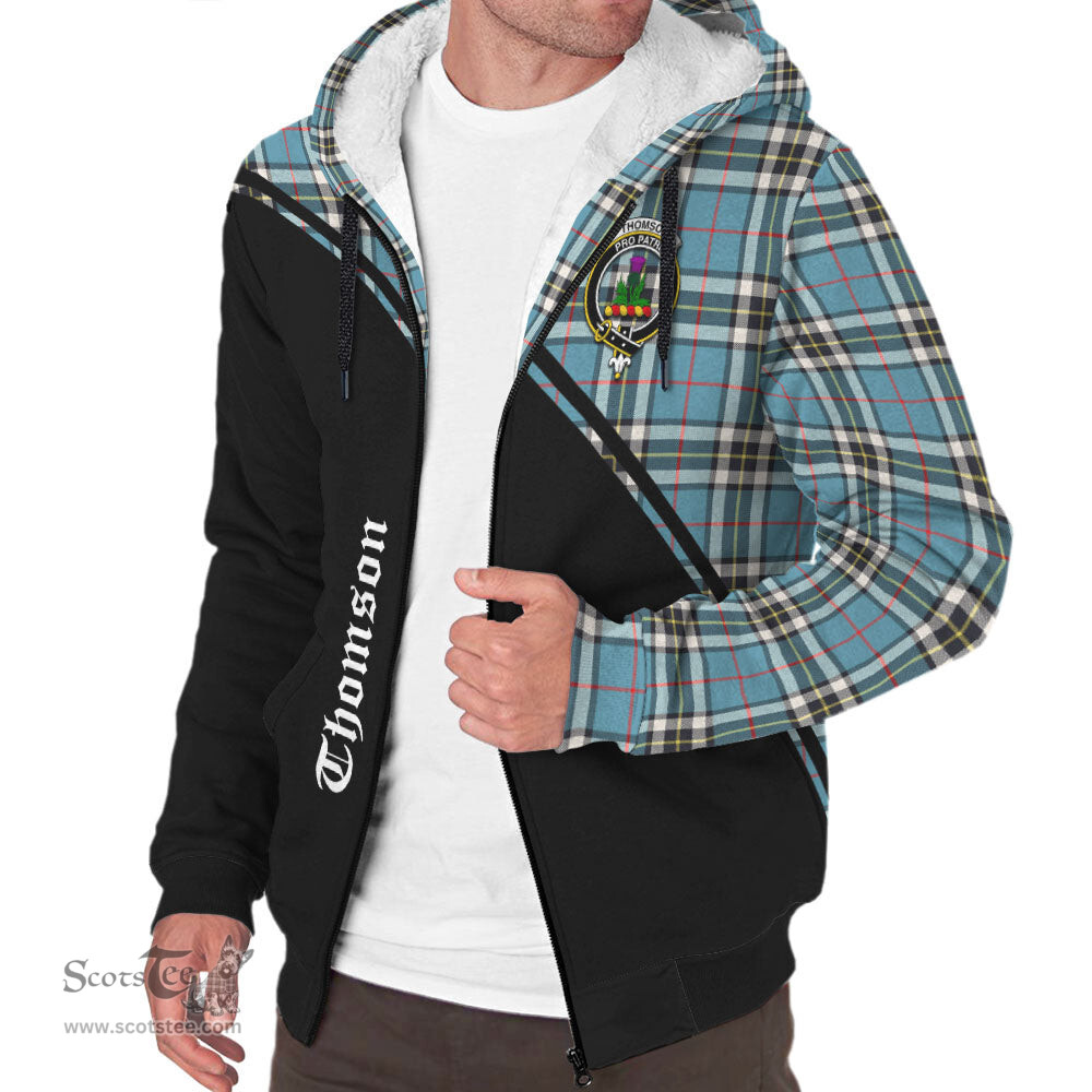 Scottish Thomson Tartan Sherpa Hoodie with Family Crest Curve Style Tartan Fleece Hoodie Scottish Plaid Tartan Plaid - ScotsTee - scotstee.com