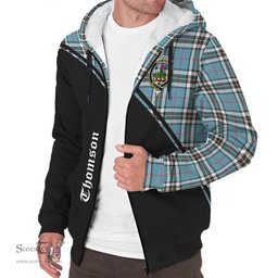 Scottish Thomson Tartan Sherpa Hoodie with Family Crest Curve Style Tartan Fleece Hoodie Scottish Plaid Tartan Plaid - ScotsTee - scotstee.com