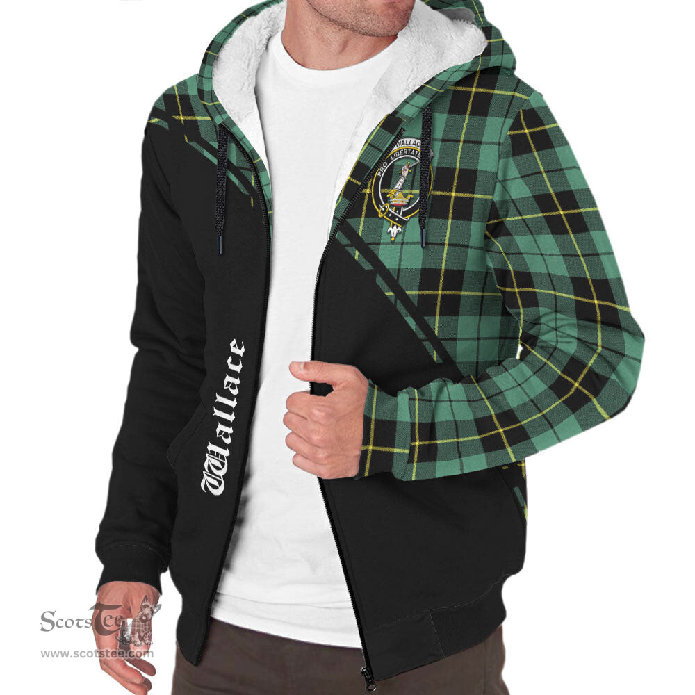 Scottish Wallace Hunting Ancient Tartan Sherpa Hoodie with Family Crest Curve Style Tartan Fleece Hoodie Scottish Plaid Tartan Plaid - ScotsTee - scotstee.com