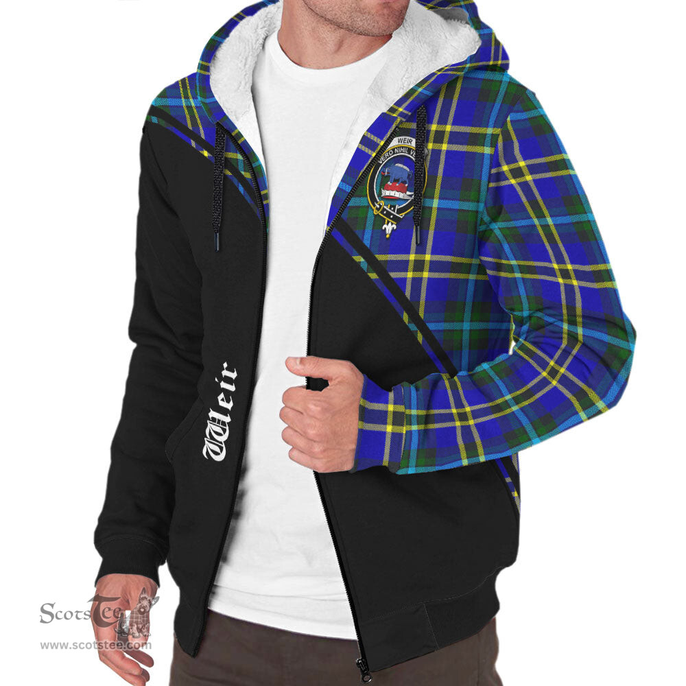 Scottish Weir Modern Tartan Sherpa Hoodie with Family Crest Curve Style Tartan Fleece Hoodie Scottish Plaid Tartan Plaid - ScotsTee - scotstee.com
