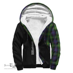 Scottish Watson Tartan Sherpa Hoodie with Family Crest Curve Style Tartan Fleece Hoodie Scottish Plaid Tartan Plaid - ScotsTee - scotstee.com