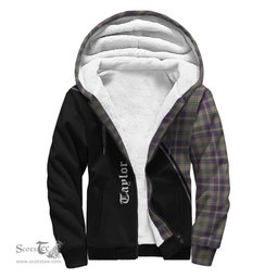 Scottish Taylor Weathered Tartan Sherpa Hoodie with Family Crest Curve Style Tartan Fleece Hoodie Scottish Plaid Tartan Plaid - ScotsTee - scotstee.com