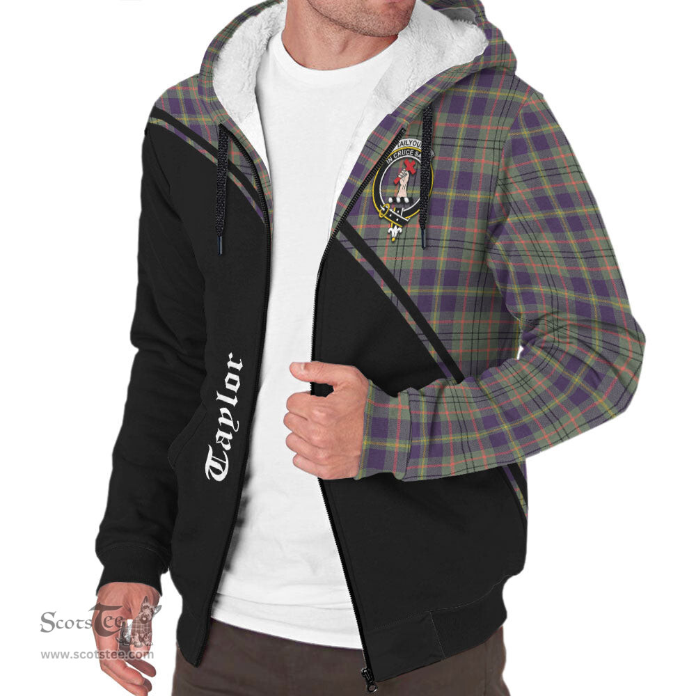 Scottish Taylor Weathered Tartan Sherpa Hoodie with Family Crest Curve Style Tartan Fleece Hoodie Scottish Plaid Tartan Plaid - ScotsTee - scotstee.com
