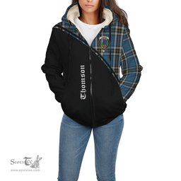 Scottish Thomson Dress Blue Tartan Sherpa Hoodie with Family Crest Curve Style Tartan Fleece Hoodie Scottish Plaid Tartan Plaid - ScotsTee - scotstee.com