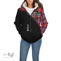 Scottish Udny Tartan Sherpa Hoodie with Family Crest Curve Style Tartan Fleece Hoodie Scottish Plaid Tartan Plaid - ScotsTee - scotstee.com