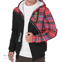 Scottish Udny Tartan Sherpa Hoodie with Family Crest Curve Style Tartan Fleece Hoodie Scottish Plaid Tartan Plaid - ScotsTee - scotstee.com