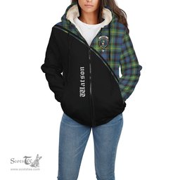 Scottish Watson Ancient Tartan Sherpa Hoodie with Family Crest Curve Style Tartan Fleece Hoodie Scottish Plaid Tartan Plaid - ScotsTee - scotstee.com