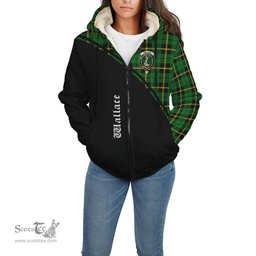 Scottish Wallace Hunting Green Tartan Sherpa Hoodie with Family Crest Curve Style Tartan Fleece Hoodie Scottish Plaid Tartan Plaid - ScotsTee - scotstee.com