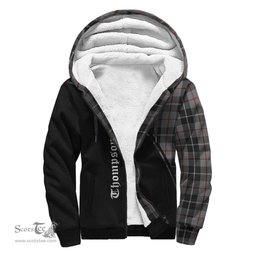 Scottish Thompson Grey Tartan Sherpa Hoodie with Family Crest Curve Style Tartan Fleece Hoodie Scottish Plaid Tartan Plaid - ScotsTee - scotstee.com